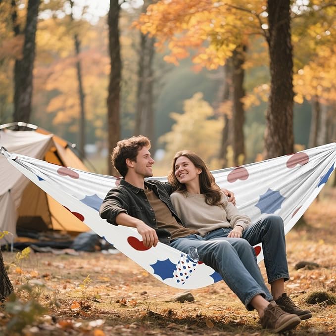 Red and Blue Love 4th of July Independence Day 330lb Capacity Outdoor Hammock Portable Hammock for Indoor Outdoor Patio Silla colgante para Patio Exterior