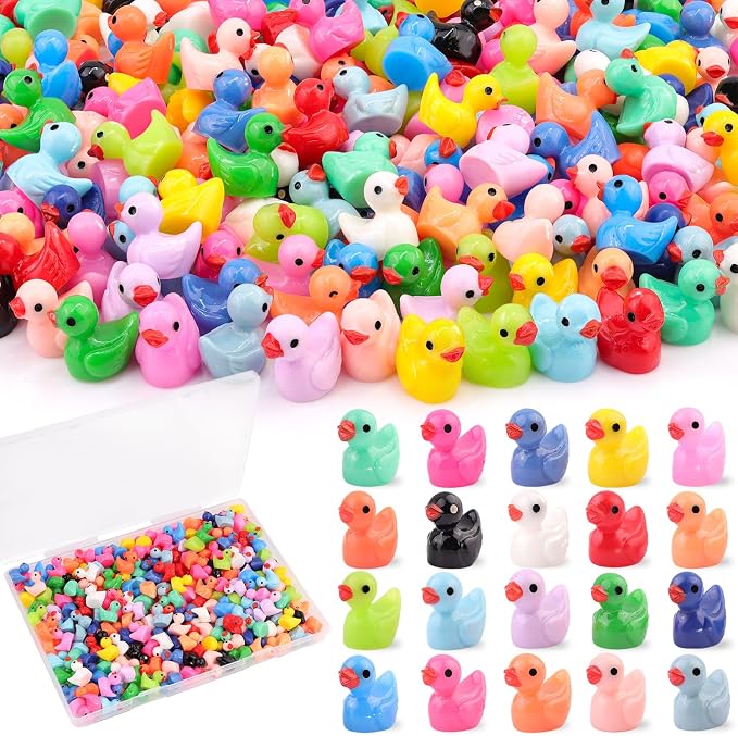 TINKRSTUFF 200PCS Mini Resin Animals Cute Tiny Ducks,Miniature Duck Figures to Hide,Little Animal Small Figurines Bulk for Topper Desk Garden Dollhouse Landscape Aquarium Ornaments DIY Crafts & Decor