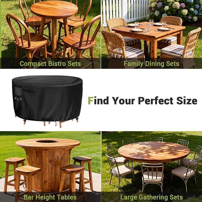 Extra Large 84 Inch Tall Round Patio Furniture Cover, Heavy Duty Waterproof Outdoor Cover for Bar Height Table Sets, Sectional Sofa (Black, 84"DIAx36"H)