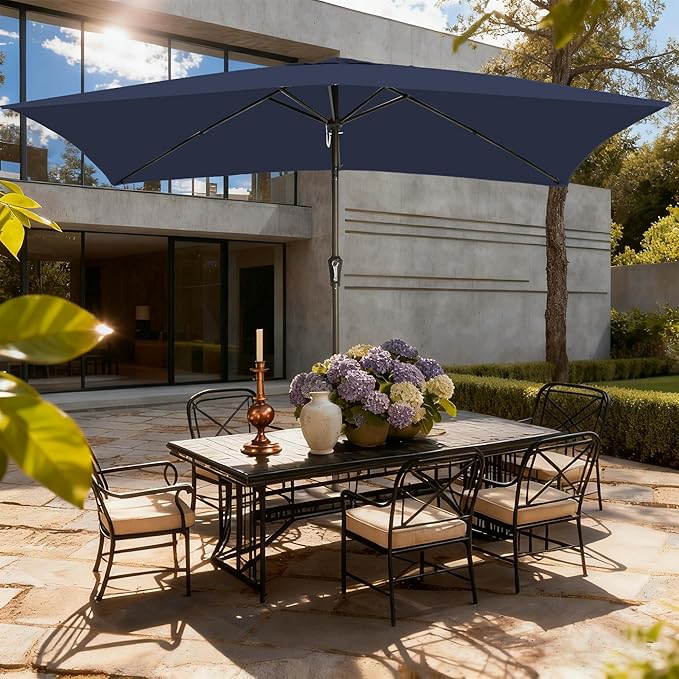 6.5x10FT Rectangular Patio Umbrella with Push Button Tilt & Crank Lift for Garden,UV Protection Outdoor Umbrella for Deck,Pool and Yard,Navy
