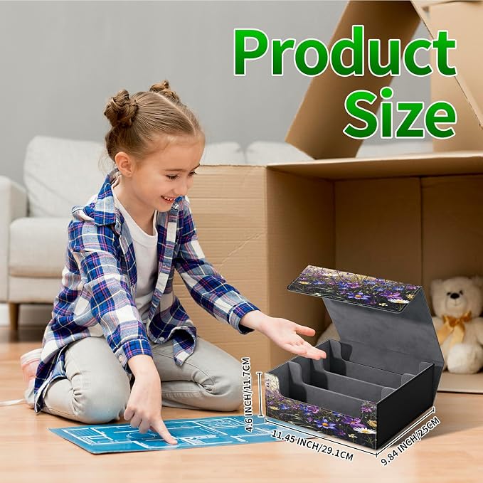 Large Card Deck Box for MTG, Fits 1200+ Sleeved Cards, PU Leather Storage Case with Strong Magnetic Closure, Multiple Colors for TCG CCG Baseball Card Collections, Purple Flower Butterfly