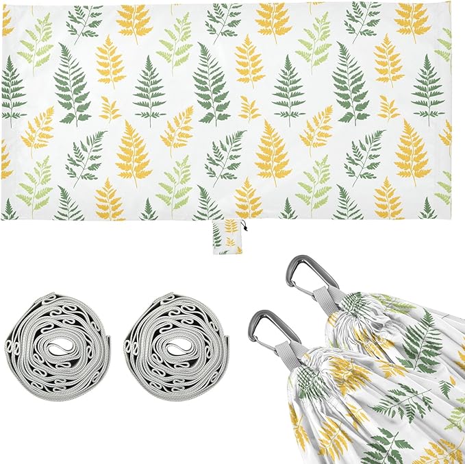 Camping Hammock Outdoor Hammocks for Outside Ferns Green Yellow Leaves Beach Trees Portable Lightweight with Pockets Tree Straps Indoor Small