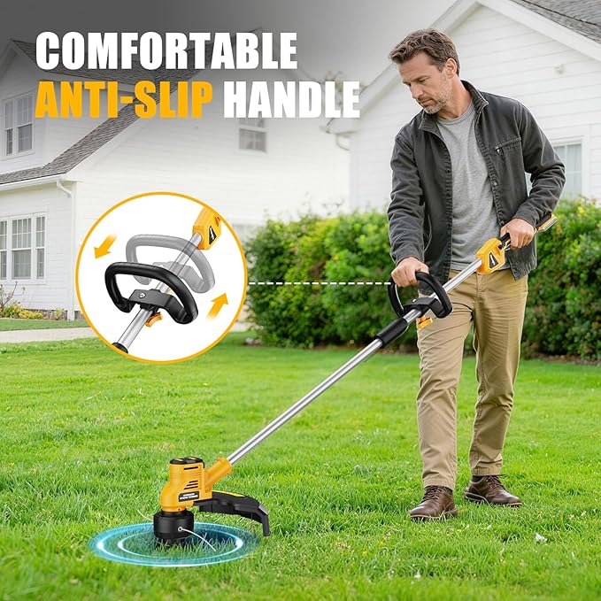 16-Inch Cordless String Trimmer Compatible with DEWALT 20V MAX Battery (Tool Only), Brushless Weed Eater & Edger with Dual-Line Bump Feed & Dual Safety Switch, Electric Weed Wacker (0.08'' Line)