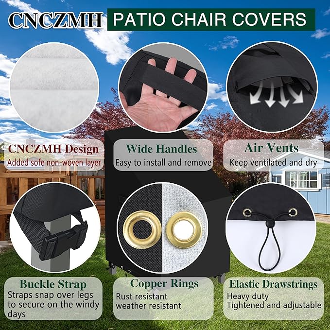 Heavy Duty Patio Chair Covers Waterproof Outdoor, 2 Pack 600D Patio Furniture Covers for Outdoor Rocking Swivel Adirondack Chairs, Lounge Deep Seat 28'' W x 30''D x 24''H/ 32''H Black