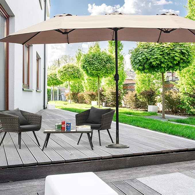 Tangkula 15 Ft Patio Umbrella Double-Sided Outdoor Market Table Umbrella with Crank (Beige)