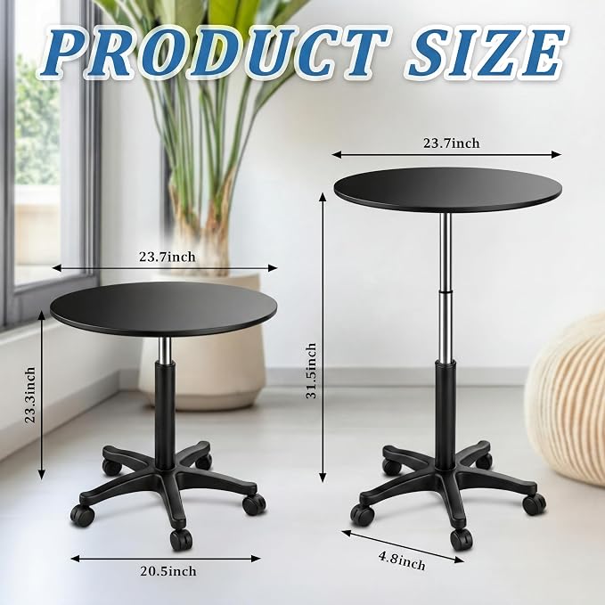 DoubleFill 23.3-31.5 Inches Height Adjustable Outdoor Cocktail Round Tables for Patio with Wheels Adjustable Tall 360°Swivel 23.7'' Round Cocktail Bar Table for Patio Pool Balcony Dining Room Party
