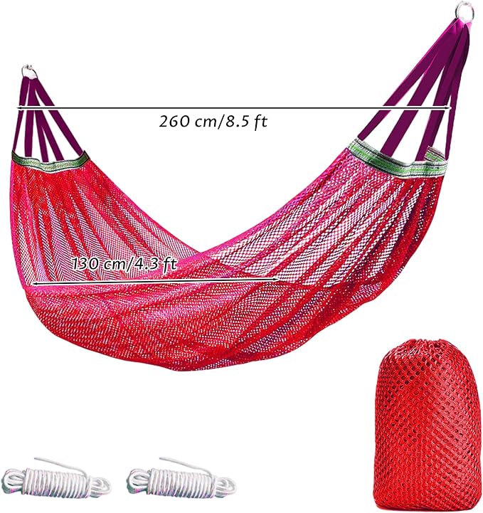 Hammock Camping, Breathable Mesh Portable Hammock, Anti-roll Outdoor Hammocks for Adults, Includes Storage Bag Red