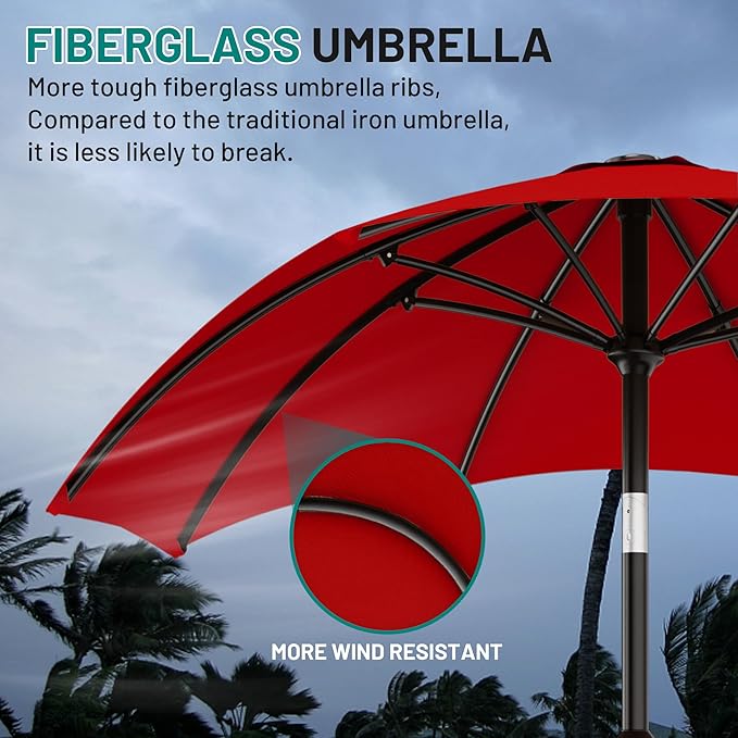 AreShark 10 FT Outdoor Patio Umbrella, Patio Table Umbrella with Push Button Tilt and Crank, Outdoor Patio Umbrellas with 8 Fiberglass Ribs, Patio Umbrellas for Market, Garden, Pool (Red)