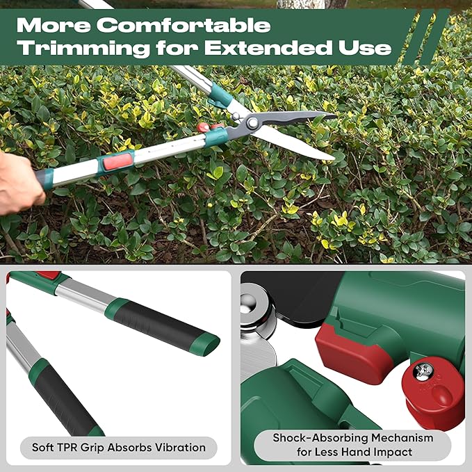 GARTOL Extendable Hedge Shears - 24 to 30 Inch Telescopic Garden Clippers with 8” Wavy SK5 High Carbon Steel Blade, Heavy Duty Manual Shrub Trimmer & Bush Shears for Boxwood, Yews & Decorative Hedges