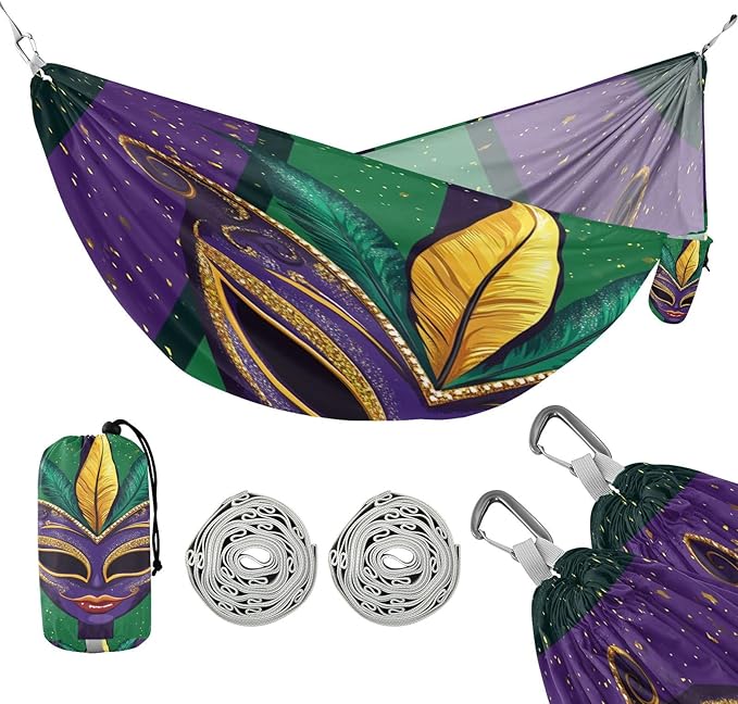 Mardi Gras Carnival Jewelry Feather Lipstick Outdoor Hammock with Tree Straps Tree Hammock for Outside Beach Patio Garden