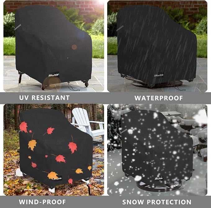 ANartcle Outdoor Swivel Lounge Chair Cover 2 Pack,600D Waterproof Heavy Duty Patio Chair Covers(35 W x 37 D x 38.5 H inches),Patio Swivel Chair Covers for Outdoor Furniture,Black.