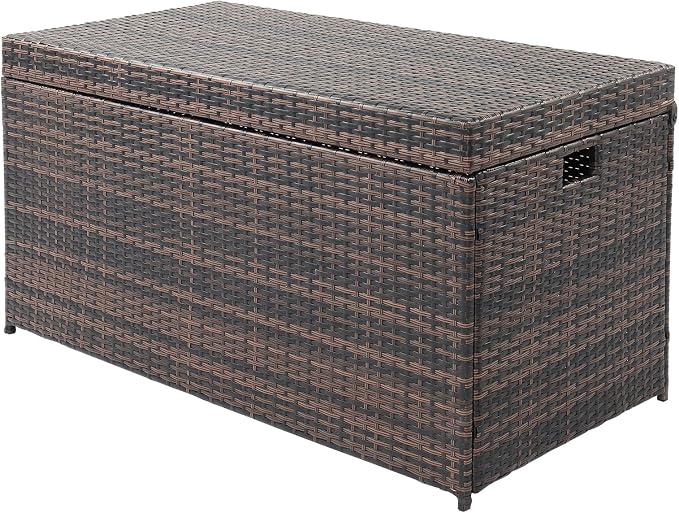 Brown Deck Box-Organization and Storage for Patio Furniture Outdoor Cushions, Outdoor Wicker Storage Box Cabinet, 132 Gallon Patio Storage Container Bin Box for Furniture Tools in Garden Balcony Porch