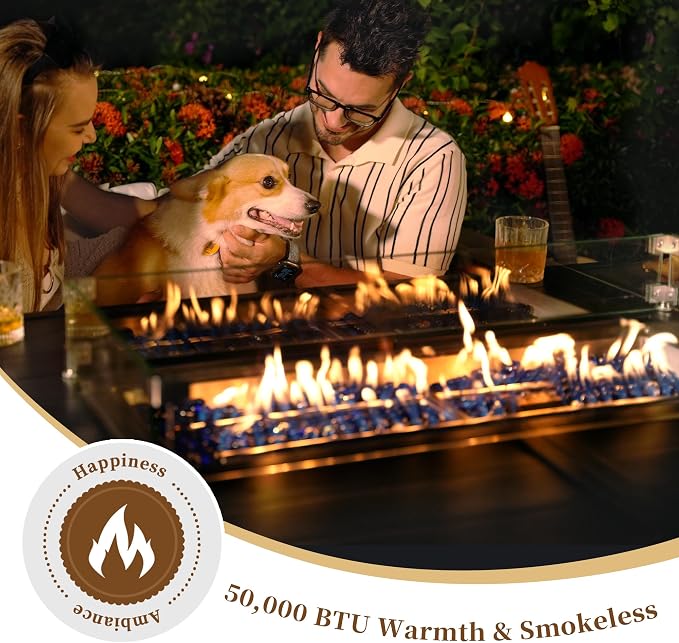 PIZZELLO 7 Pieces Patio Furniture Set w/ 60" Gas Fire Pit Table and 6 Patio Swivel Dining Chairs, Outdoor Conversation Set 50,000 BTU Aluminum Propane Fire Pit Patio Chairs Set of 6 for Backyard