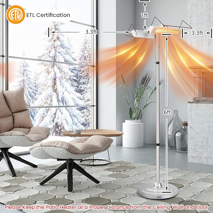 COSTWAY Outdoor Electric Patio Heater, 1500W Standing Infrared Heater with Double-sided Heating, Tip-Over & Overheat Protection, IP65 Waterproof Space Heater for Indoor Outdoor Patio