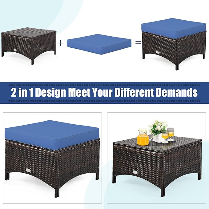 Tangkula 5 Pieces Patio Furniture Set, Outdoor Rattan Conversation Sofa Set with Loveseat, Single Sofas and Ottoman, Sectional Sofa Set with Removable Cushions for Porch, Backyard, Balcony, Lawn