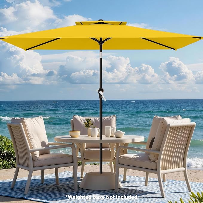 AreShark 6.5'x10' 2 Tiers Rectangular Patio Umbrella - Outdoor Umbrella Waterproof UV Protection, Market Table Umbrella w/Push Button Tilt for Pool, Lawn, Balcony(Yellow)