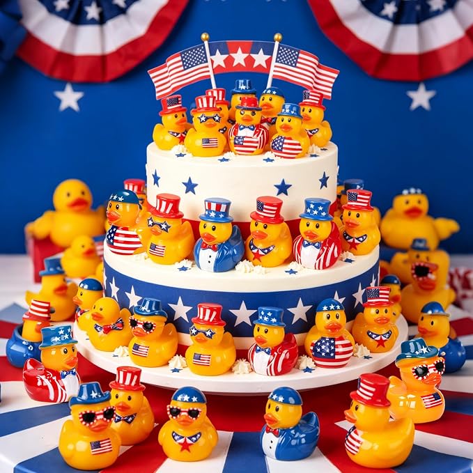 200 Pcs Patriotic Mini Resin Ducks 6 Style Bulk Tiny Duck Figurines 250th Anniversary Independence Day Decorations 4th of July Patriotic Ducks for Party Favors DIY Crafts and Desk Decor