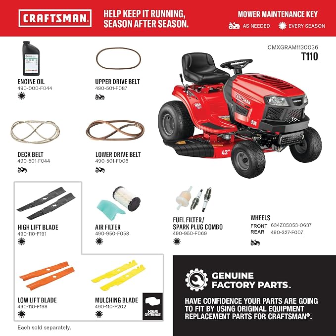 CRAFTSMAN 42" Gas Riding Lawn Mower with 17.5 HP* Briggs and Stratton Single-Cylinder Engine, Gas Lawn Tractor with 7-Speed Transmission, Red/Black (13AN77XSA93)