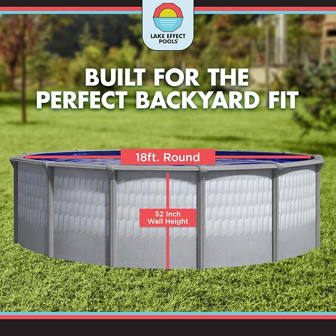Lake Effect Pools 'Testudo' 18 ft Round Above Ground Swimming Pool | 52 Inch Resin Protected Steel Sided Walls | Bundle Includes: 25 Gauge Overlap Liner & Widemouth Skimmer