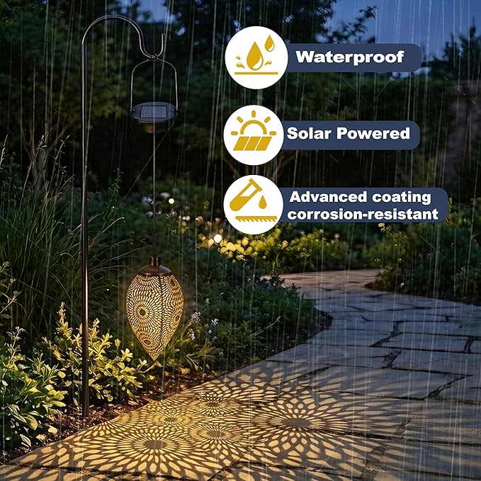 Hanging Solar Lights Outdoor Waterproof with Shepherd Hook Garden Decor Chandelier Birthday Gifts for Women Mom Family Hanging Solar Lanterns for Yard Patio Pathway Holiday Gift Ideas