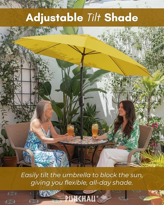 6 Ft Boho Outdoor Patio Umbrella, 6 Foot Patio Table Umbrella, Easy Open/Close Crank and Push Button Tilt Adjustment - Yellow