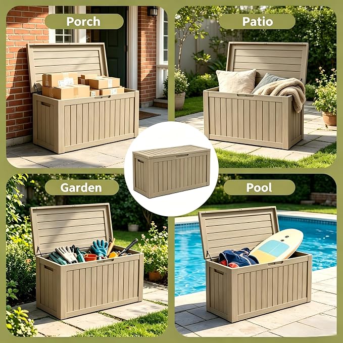 Outdoor Storage Box 90 Gallon, Patio Storage Box Waterproof & Lockable, Deck Box with Handles for Easy Move, Outside Storage Box for Garden Tools, Outdoor Cushion Storage - Grey
