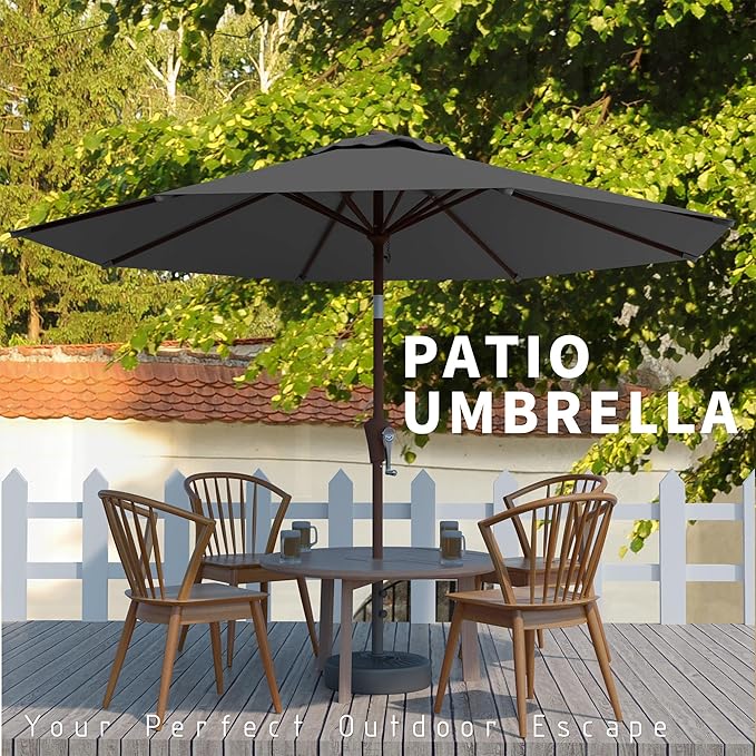 10FT Patio Umbrella, Outdoor Umbrella with Push Button Tilt and Crank, 8 Sturdy Ribs, UV Protection & Waterproof Market Umbrella for Pool, Backyard, Beach,Deck (Gray)