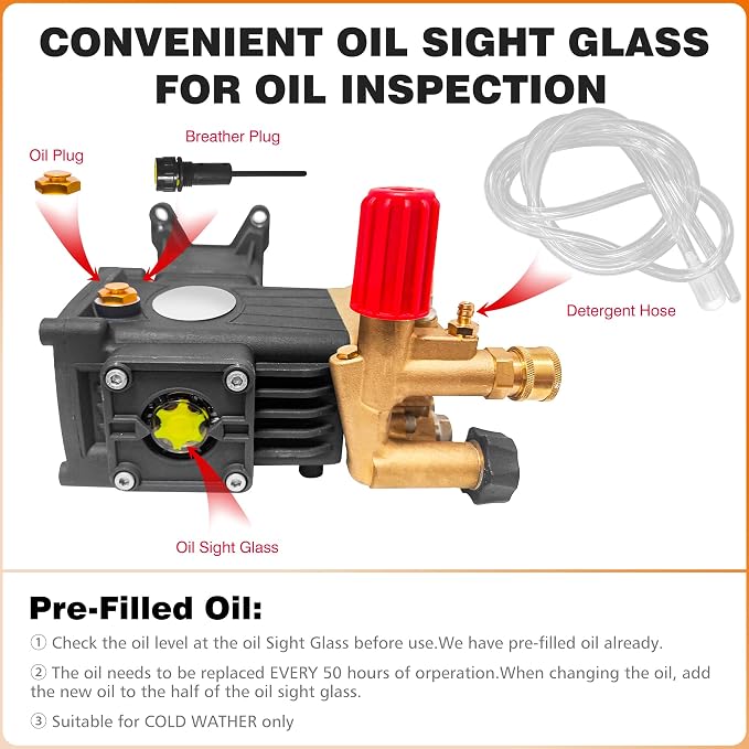 4400 PSI Pressure Washer Pump, 1" Shaft, Industrial Triplex Pump | 2900-4400 PSI Maximum Cleaning Power • Built for Contractors