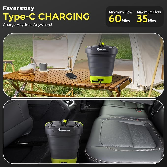Portable Hand Sprayer, Foldable Water Sprayer Washer w/3.2Gal Tank and 10FT Hose Type-C Charging, for Bike, Pet Cleaning, Garden Care, Lime Green