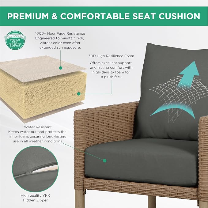 4-Piece Wicker Patio Furniture Set, Outdoor Conversation Set with Coffee Table and Removable Thickened Cushions, Modern Sectional Sofa for Backyard, Garden & Lawn, Grey
