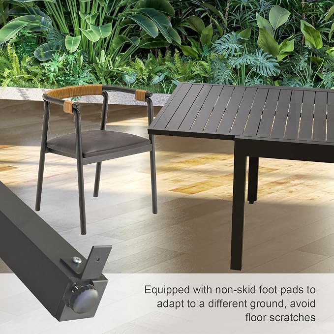 Domi Aluminum Patio Extendable Dining Table 35"- 71", Adjustable Indoor Outdoor Patio Dining Table with E-Coating for 4-6 Person Garden Lawn Porch Bistro Furniture, Dark-Brown