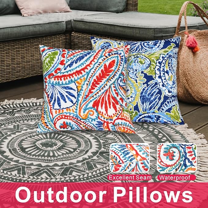 JMGBird 18×18 Inch Outdoor Lumbar Pillows Pack of 2 Colors Water-Repellent Throw Pillows with Insert Rectangular Decorative Garden Cushion for Home Furniture Patio Coach Sofa