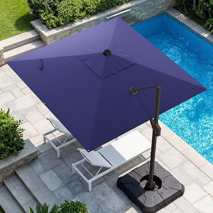 GENTEACO 10X10 FT Cantilever Umbrella, Large Offset Patio Umbrella with 6 Angle Tilts & 360° Rotation, Large Square Sun Umbrellas for Outdoor Patio Pool Deck Market, Navy Blue