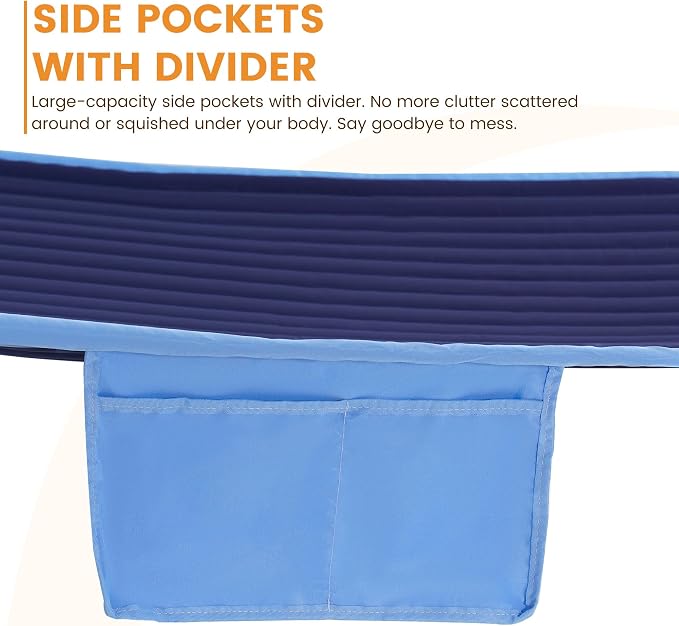 Lazy Daze Hammocks 2 Person Double Quilted Hammock with Spreader Bar, Detachable Pillow & Side Pocket, 450lbs Capacity for Patio Yard Garden Outdoor, Blue