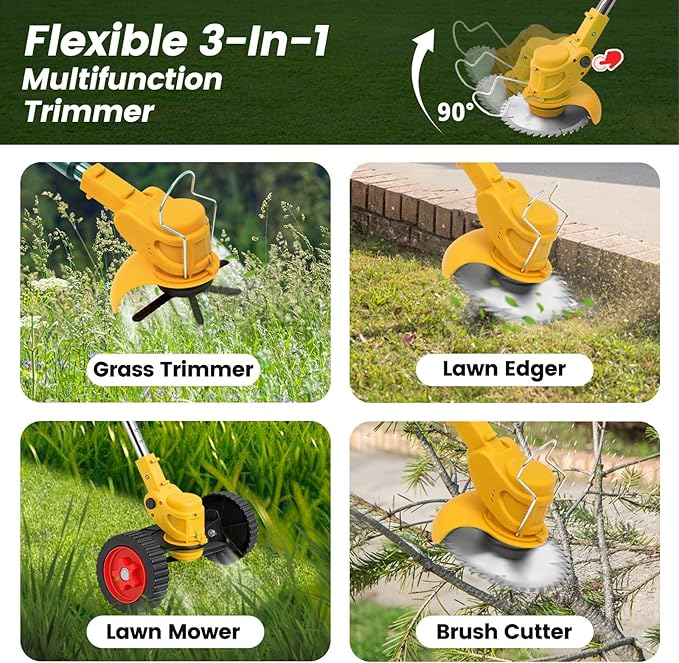 ALSO GO 24V Cordless Weed Wacker String Trimmer with Wheel, Electric Weed Eater with 2 * 4.0Ah Lithium Batteries & Fast Charger, 5-in-1 Battery Powered Weed Trimmer for Lawn Yard Garden Landscaping