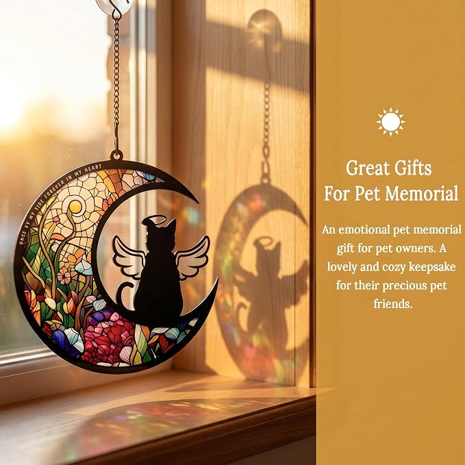 BamLue Cat Memorial Suncatcher for Windows Memorial Ornament, Pet Sympathy Gift to Memorialize The Loss, Angel Cat Sun Catchers with Personalized Decorations in Loving Memory for Loss