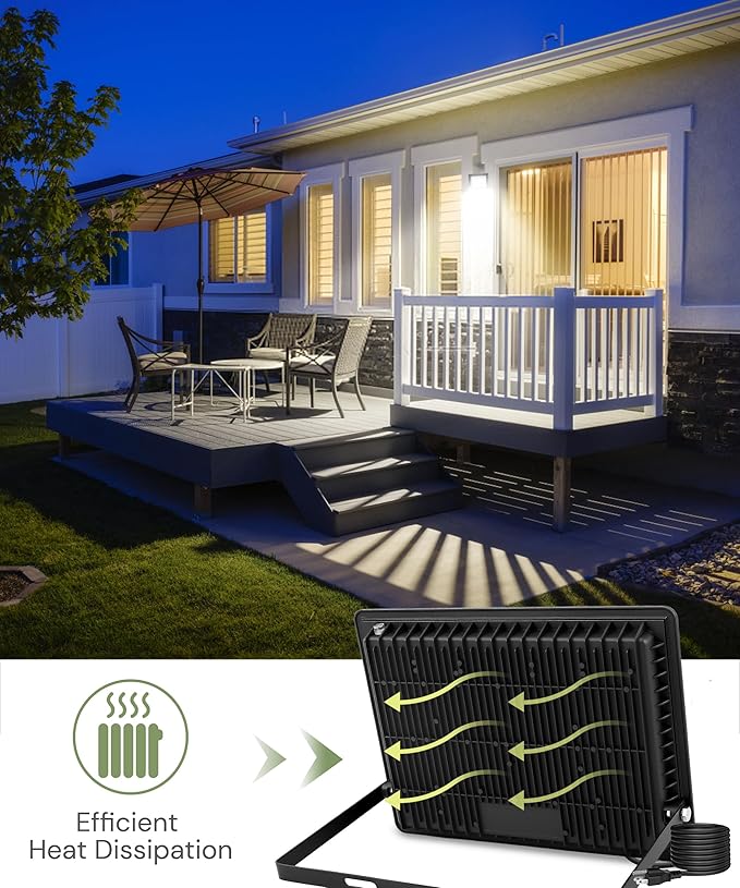 L LOHAS LED 300W Dusk to Dawn Flood Light, IP66 Waterproof Plug in Floodlights Outdoor, IP66 Waterproof 6000K Daylight Work Light, Security Lights for Yard, Garage, UL Listed, 2Pack
