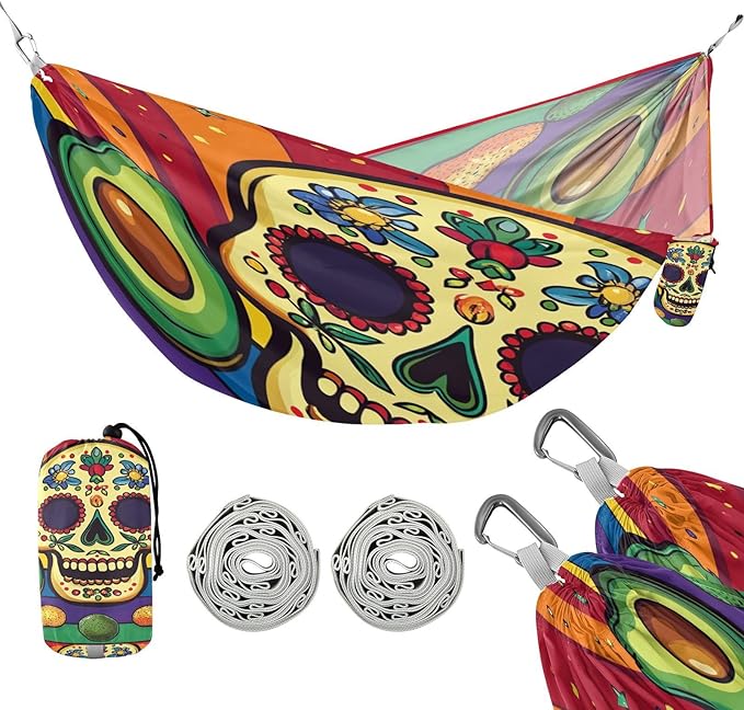 Mexican Cinco De Mayo Skull Colorful Outdoor Hammock with Tree Straps Tree Hammock for Outside Beach Patio Garden