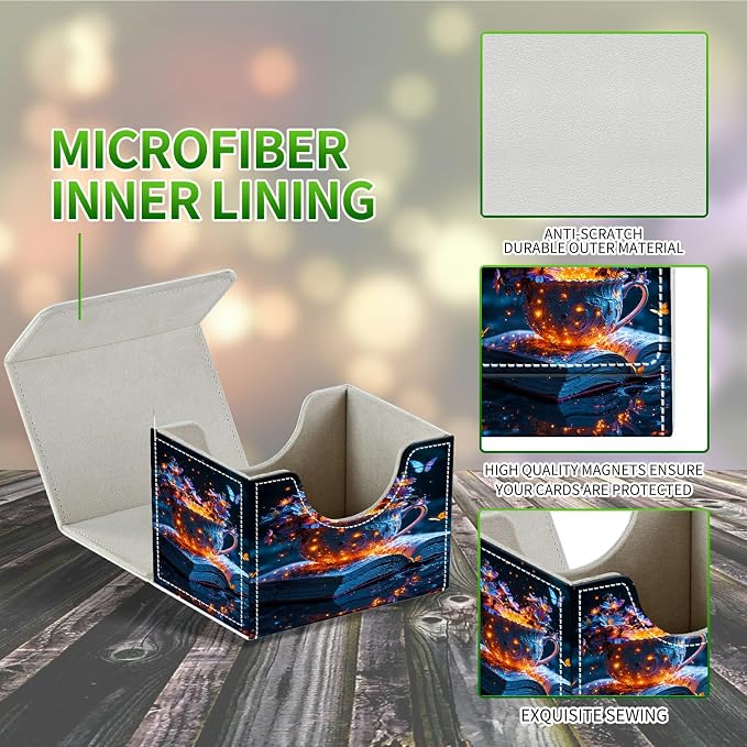 Card Deck Box for MTG, Cards Storage Box Fits 120+ Sleeved, Leather Small Size Strong Magnetic Closing Card Case for Board Games Magic TCG CCG Baseball Collection, Purple Butterfly Cup