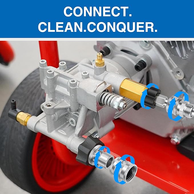 Premium Pressure Washer Quick Connect Kit M22 14mm Power Washer Adapter Set | M22 Swivel to 3/8'' Quick Connect, 3/4'' to Quick Release, Quick Connect Pressure Washer Fittings (Stainless Steel)