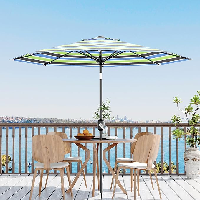 GarveeLife 9FT Patio Umbrella Outdoor, Table Umbrella with Push Button Tilt and Crank, 8 Sturdy Ribs UV Protection Waterproof for Garden, Pool, Market, Deck