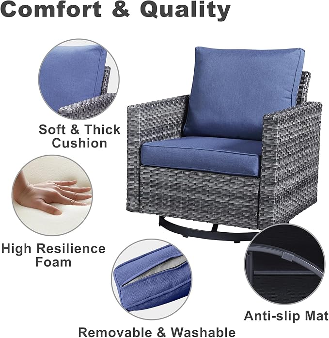 Belord Wicker Chairs Outdoor Bistro Set Oversize Patio Swivel Rocker, Rattan Outdoor Seating Set of 2 Swivel Glider Chairs Wicker Furniture for Porch Deck Backyard with Water-Resistant