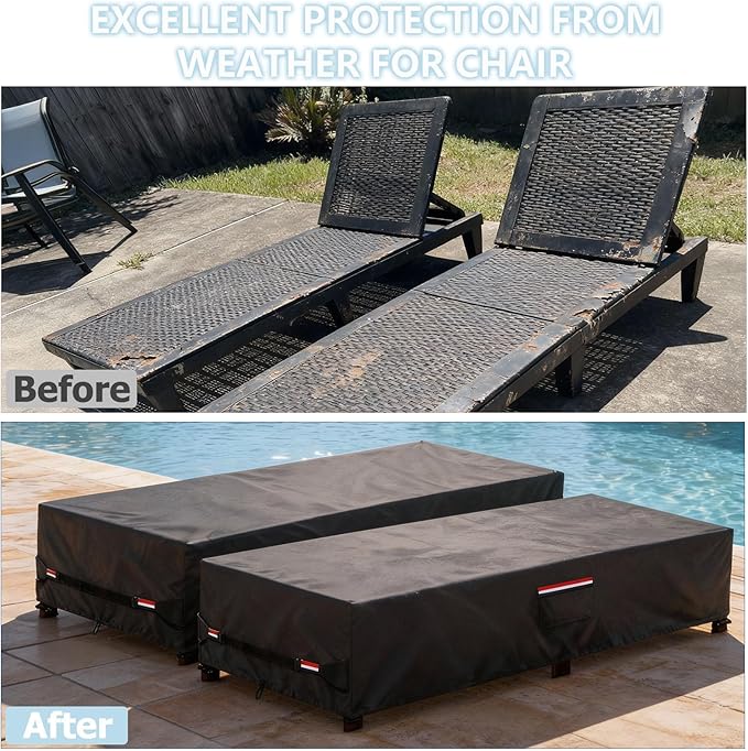 Outdoor Chaise Lounge Covers 2 Pack,Heavy Duty 600D Tear-Resistant Lounge Chair Cover Waterproof Outdoor,All-Weather Protection Patio Chaise Lounge Covers,78" L x 26" W x 13" H