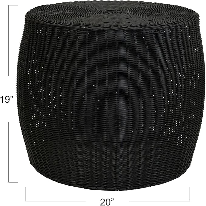 Household Essentials Handwoven Resin Barrel Side Table Storage Container, Black 18” H x 20” Dia.