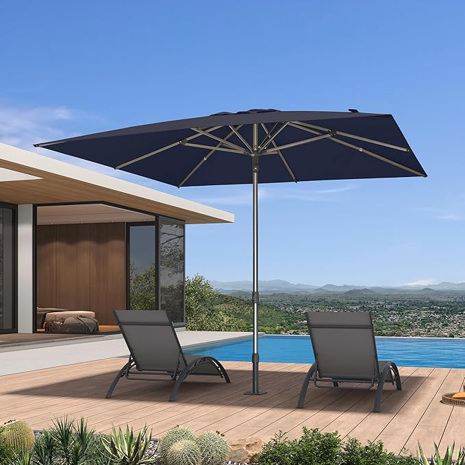 PURPLE LEAF 10 X 10 FT Commercial Square Patio Umbrella Semi Auto Heavy Duty 1.9" Aluminum Pole Wind Resistant Ribs for Restaurant Cafe Outdoor Dining Beach Bar Hotel Pool Resort Garden Deck Navy Blue