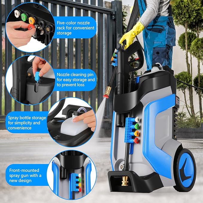 5000PSI Pressure Washer 4.0GPM High Power Washer with M22-14mm Pressure Hose 33FT, Powerwashers with 1/4" QC Compatible Surface Cleaner, 5 Nozzles and Soap Bottle for Home,Car,Patio (Blue)