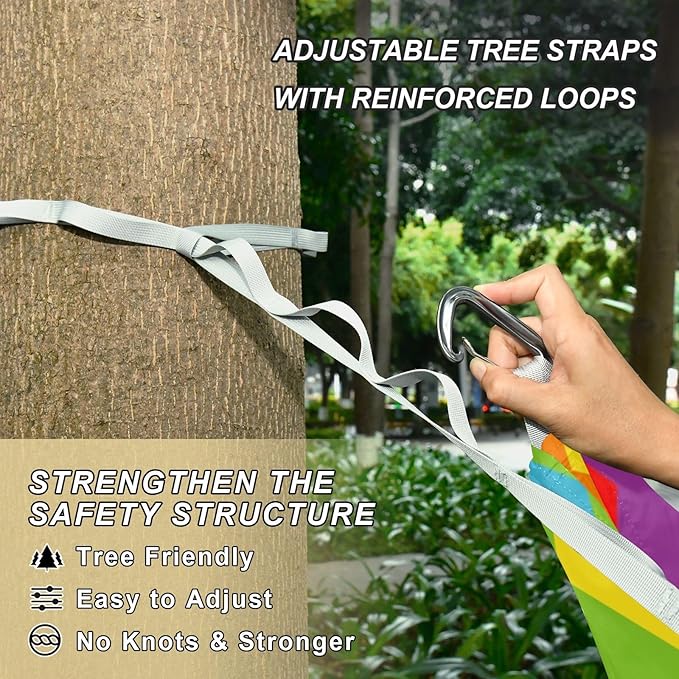Rainbow Digital Papers 330lb Capacity Hammocks with Tree Straps Indoor Hammock for Camping & Hiking Essential hamaca para adultos