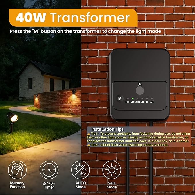 Low Voltage Landscape Lighting Kit, 6W Landscape Lights with Transformer 66FT UL-Listed Wire & Connectors, 3000K Waterproof Outdoor Spotlight Lights for Yard House Tree 12V-24V 8Pack