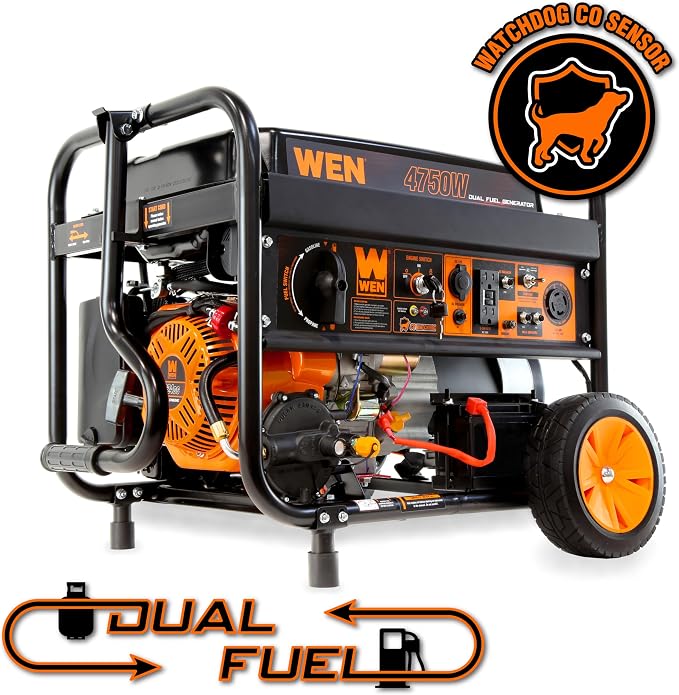 WEN DF475X 4750-Watt Portable Generator with Wheel Kit and CO Shutdown Sensor, Black