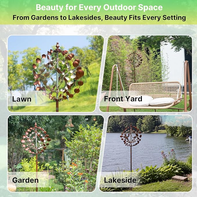 Wind Spinners Outdoor, 75" Large Metal Kinetic Wind Sculptures for Garden, 360 Degrees Swivel Yard Art with 2 Piece Welcome Flag Decoration